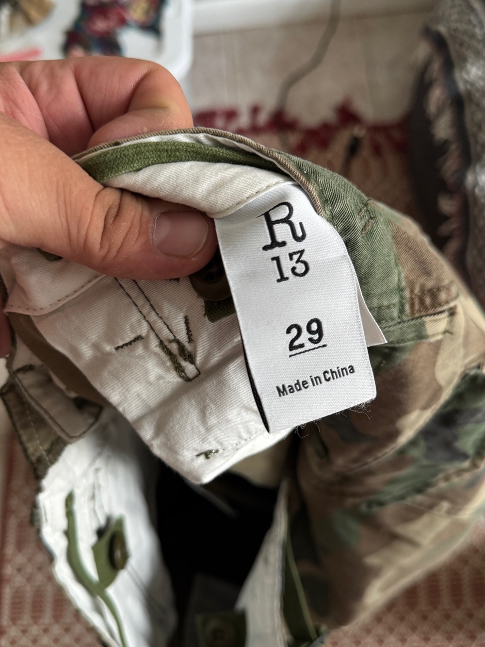 R13 Green and Orange Camo Harrem Sweat Cuffs Cargo Trousers - Picture 2 of 5